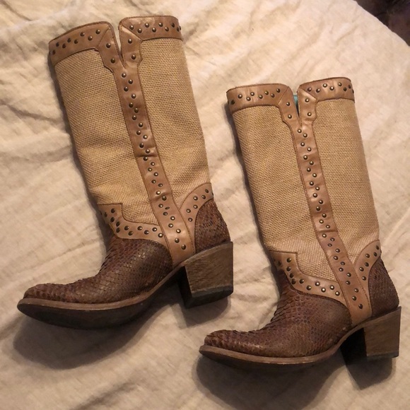 Corral Jute and Python Corral Boots - Picture 1 of 7